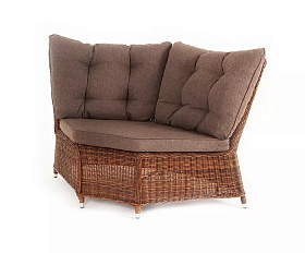 Модуль диванный угловой Бергамо 4SIS из искусственного ротанга, цвет коричневый с подушками