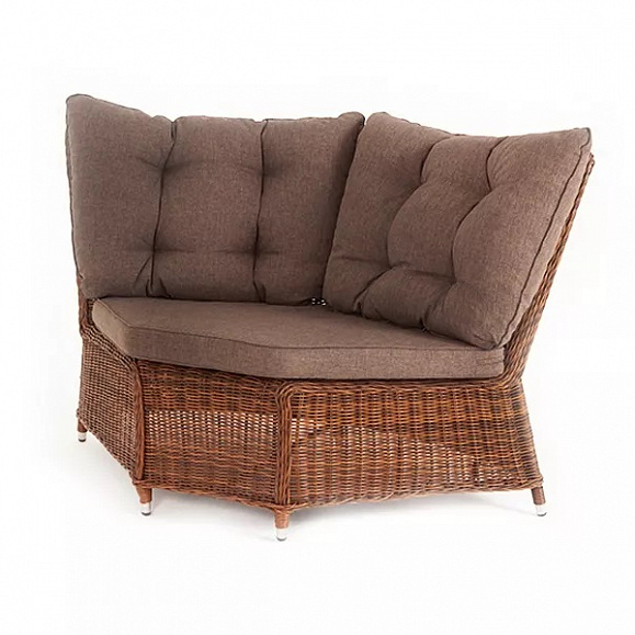 Модуль диванный угловой Бергамо 4SIS из искусственного ротанга, цвет коричневый с подушками фото 2