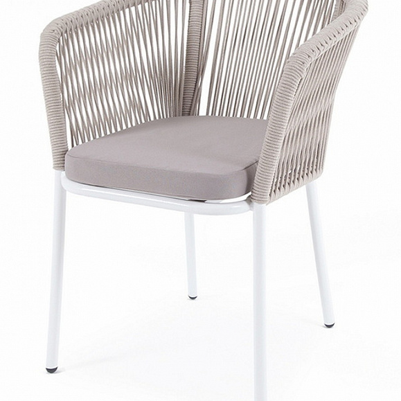 Марсель стул плетеный из роупа, каркас алюминий белый муар, роуп бежевый круглый, ткань бежевая 15052 фото 1