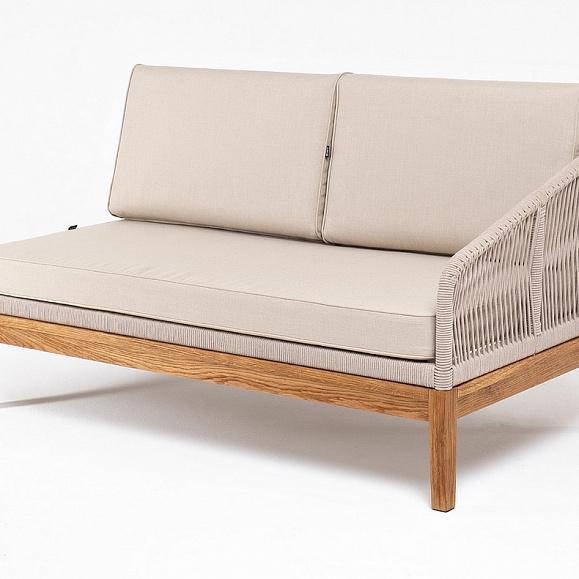 Канны левый модуль плетеный из роупа, основание дуб, роуп бежевый круглый, ткань бежевая 15052 фото 1