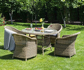 Обеденная группа Равенна 4SIS из искусственного ротанга, цвет соломенный