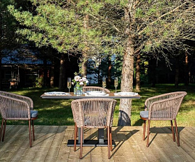 Обеденная группа Каффе Дабл 4SIS из искусственного ротанга на 4 персоны, цвет дуб