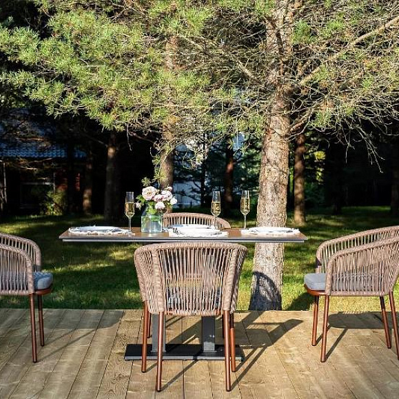 Обеденная группа Каффе Дабл 4SIS из искусственного ротанга на 4 персоны, цвет дуб фото 3