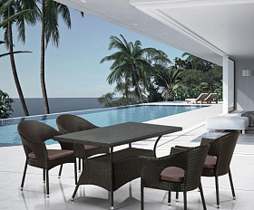 Обеденный комплект плетеной мебели T198A/Y79A-W53 4 Pcs Brown (4+1)