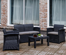 Обеденный комплект Lily Royal Family из пластика с двухместным диваном, цвет черный