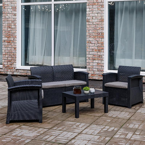 Обеденный комплект Lily Royal Family из пластика с двухместным диваном, цвет черный фото 3