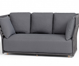 Лугано диван 3-местный плетеный из роупа, каркас алюминий темно-серый (RAL7024) муар, роуп темно-серый круглый, ткань темно-серая YB25-0027