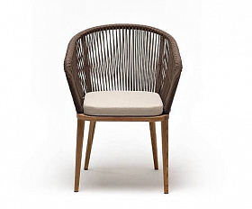 Стул Марсель 4SIS плетеный из роупа, основание дуб, роуп коричневый круглый, ткань бежевая 52