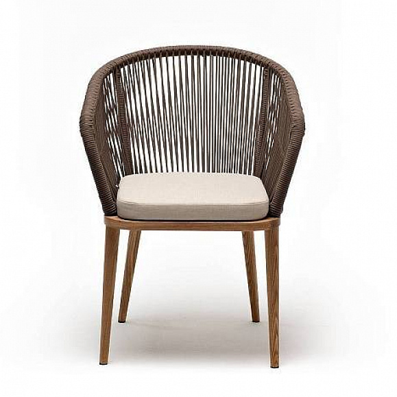 Стул Марсель 4SIS плетеный из роупа, основание дуб, роуп коричневый круглый, ткань бежевая 52 фото 2