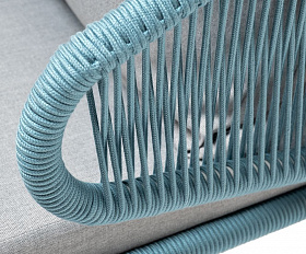 Кресло плетеное Милан 4SIS из роупа, каркас алюминий светло-серый (RAL7035) шагрень, роуп бирюзовый круглый, ткань светло-серая