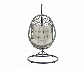 Подвесное кресло Венеция 4SIS из искусственного ротанга, цвет серый с бежевой подушкой