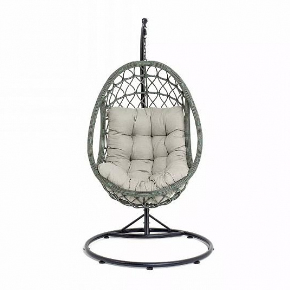 Подвесное кресло Венеция 4SIS из искусственного ротанга, цвет серый с бежевой подушкой фото 2