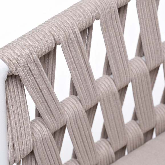 Диего кресло плетеное из роупа, основание дуб, каркас алюминий светло-серый (RAL7035) шагрень, роуп бежевый круглый, ткань бежевая 15052 фото 4