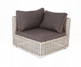 Модуль диванный угловой Лунго 4SIS из искусственного ротанга, цвет бежевый с подушками