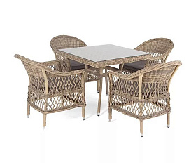 Плетеная обеденная группа Сицилия 4SIS из искусственного ротанга, цвет соломенный