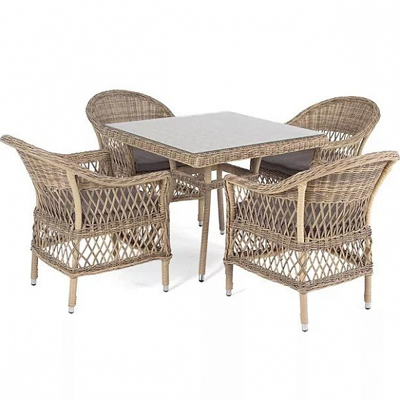 Плетеная обеденная группа Сицилия 4SIS из искусственного ротанга, цвет соломенный фото 1