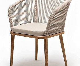 Стул Марсель 4SIS плетеный из роупа, основание дуб, роуп бежевый круглый, ткань бежевая 52