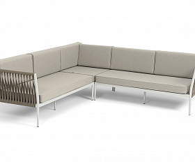 Касабланка диван модульный плетеный из роупа, каркас алюминий, роуп серо-коричневый 23мм, ткань бежевая 15052
