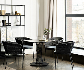 Диего обеденная группа на 4 персоны со стульями Бордо плетения колос, столешница серый гранит