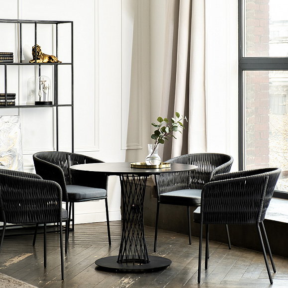 Диего обеденная группа на 4 персоны со стульями Бордо плетения колос, столешница серый гранит фото 3