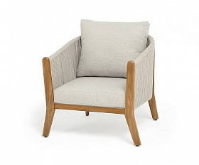 Кресло Сидней 4SIS плетеное из роупа, основание тик, каркас алюминий бежевый, роуп бежевый, ткань бежевая