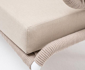 Диван трехместный Милан 4SIS из роупа (веревки), каркас алюминий белый, роуп бежевый круглый, ткань бежевая