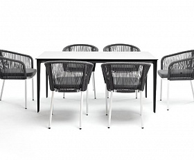 Обеденная группа Малага 4SIS на 6 персон со стульями "Марсель", каркас белый, роуп серый
