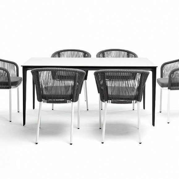 Обеденная группа Малага 4SIS на 6 персон со стульями "Марсель", каркас белый, роуп серый фото 3