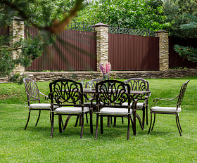 Обеденный комплект Wilhelm Royal Family из литого алюминия на 6 персон. Прямоугольный стол