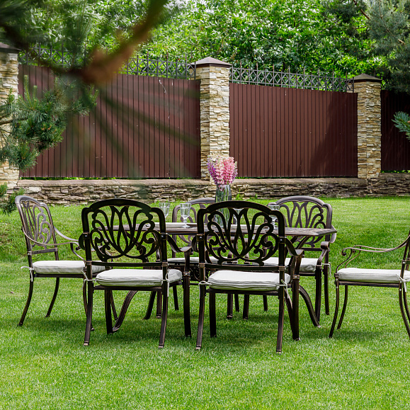 Обеденный комплект Wilhelm Royal Family из литого алюминия на 6 персон. Прямоугольный стол фото 2