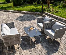 Монако лаунж-зона 4-местная из роупа со столом Верона (серый гранит), каркас светло-серый, роуп светло-серый