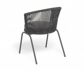 Люксембург стул плетеный из роупа, каркас из стали темно-серый (RAL7024) муар, роуп темно-серый круглый, ткань темно-серая 027