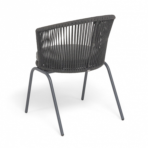 Люксембург стул плетеный из роупа, каркас из стали темно-серый (RAL7024) муар, роуп темно-серый круглый, ткань темно-серая 027 фото 5