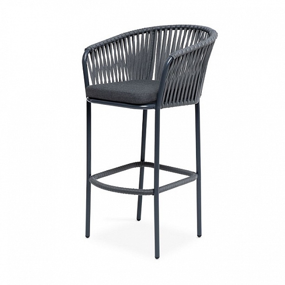 Плетеный стул барный Бордо 4SIS из роупа (веревки), цвет темно-серый фото 1