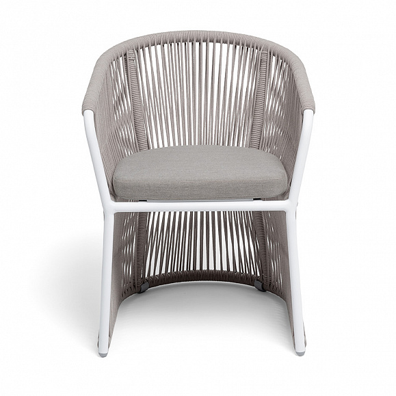 Романо стул плетеный из роупа, каркас алюминий белый муар, роуп бежевый круглый, ткань бежевая 15052 фото 3