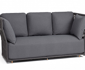 Лугано диван 3-местный плетеный из роупа, каркас алюминий темно-серый (RAL7024) муар, роуп темно-серый круглый, ткань темно-серая YB25-0027