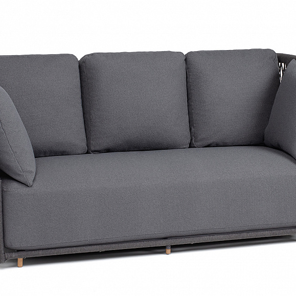 Лугано диван 3-местный плетеный из роупа, каркас алюминий темно-серый (RAL7024) муар, роуп темно-серый круглый, ткань темно-серая YB25-0027 фото 2