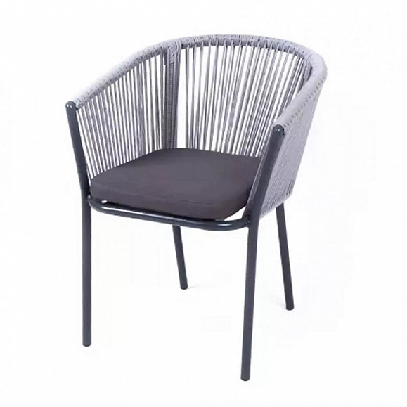 Плетеный стул Марсель 4SIS из роупа (веревки), цвет светло-серый, каркас темно-серый фото 1