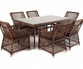 Плетеная обеденная группа Латте-160 L 4SIS из искусственного ротанга, цвет коричневый
