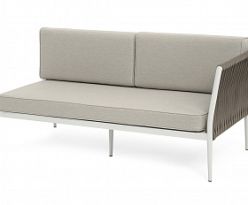 Касабланка левый модуль плетеный из роупа, каркас алюминий светло-серый (RAL7035) муар, роуп серо-коричневый 23мм, ткань бежевая 15052