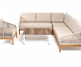 Модульная Канны 4SIS угловая лаунж-зона из роупа (веревки), основание дуб, цвет бежевый