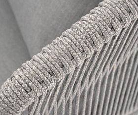 Диван двухместный Милан 4SIS из роупа (веревки), каркас алюминий светло-серый (RAL7035) шагрень, роуп серый меланж круглый, ткань светло-серая