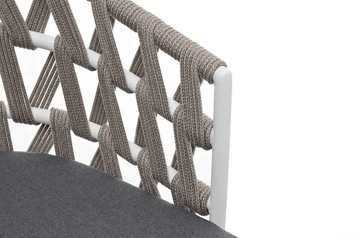 Стул Диего 4SIS плетеный из роупа, каркас из стали белый муар, роуп серый меланж круглый, ткань серая 17 фото 2