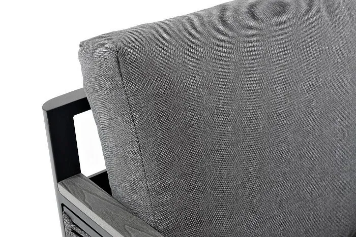 Кресло Сан Ремо 4SIS плетеное из роупа садовое, каркас алюминий темно-серый, роуп серый, ткань серая фото 2