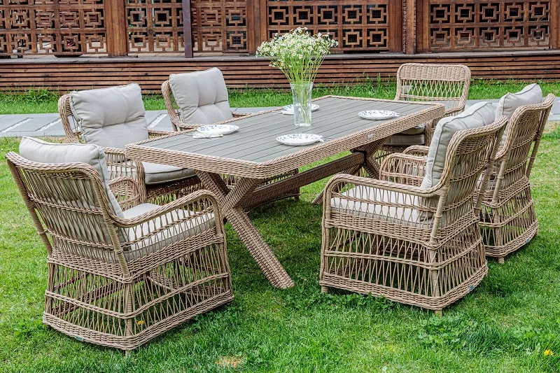 Обеденный комплект Isabella Royal Family из искусственного ротанга, цвет бежевый фото 8