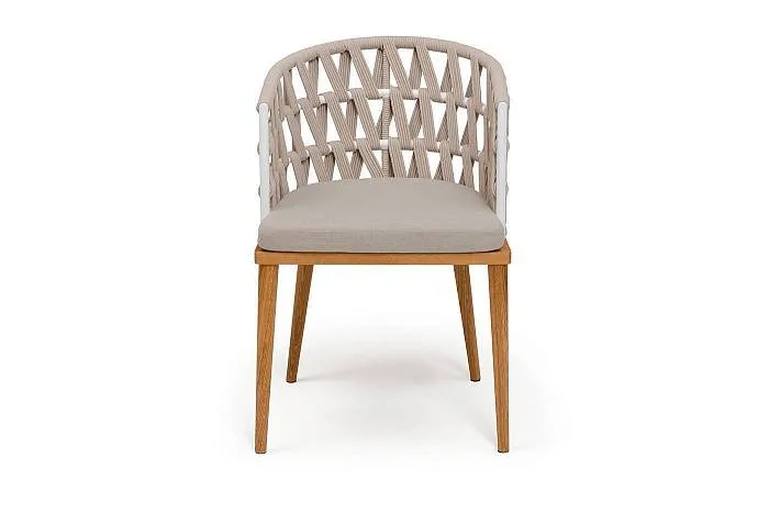 Стул Диего 4SIS плетеный из роупа, основание дуб каркас из стали белый муар, роуп бежевый круглый, ткань бежевая 52 фото 2