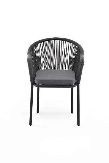 Стул Лион 4SIS плетеный из роупа, каркас алюминий серый (RAL7022) муар, роуп серый круглый, ткань серая 17 фото 2