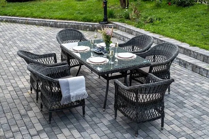Обеденная Амароне 4SIS группа из искусственного ротанга на 6 персон, цвет графит фото 1