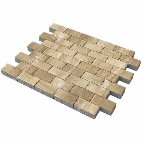 Брусчатка Braer Прямоугольник ColorMix 200х100х60мм цвет Миндаль фото 2