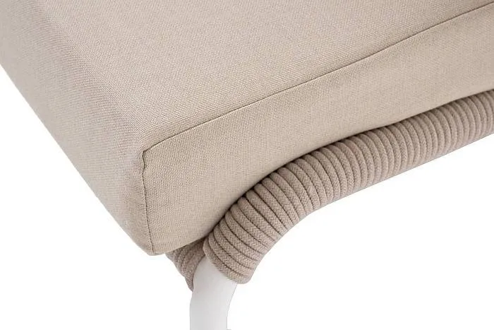 Кресло Милан 4SIS плетеное из роупа, каркас алюминий белый муар, роуп бежевый круглый, ткань бежевая 52 фото 2